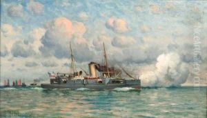 A Chilean Gunboat Firing A Salute