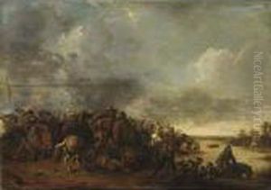 Cavalry Battle Scene Near A River