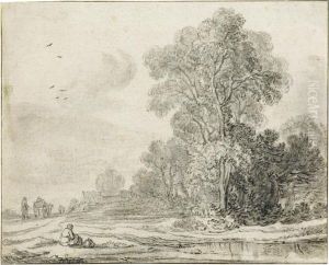 Landscape With Peopleresting By A River, 
With Team Of Horses In Thebackground. by Pieter De Molijn