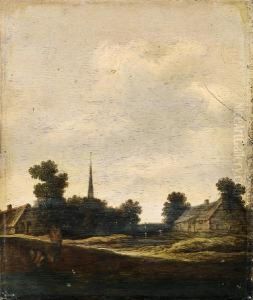 Peasants Before A Country Village by Pieter De Molijn
