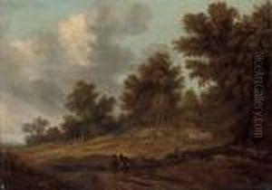A Wooded Landscape With A Traveller And Cart On A Track by Pieter De Molijn