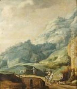 Chasseurs Dans Un Paysage De Montagne by Frans de Momper