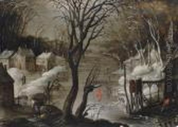 A Winter Landscape With Figures Skating And A Town Beyond - view 1