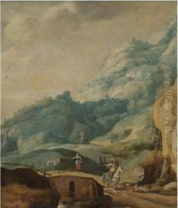A Mountainous Landscape With A Cavalier And A Huntsman In The Foreground