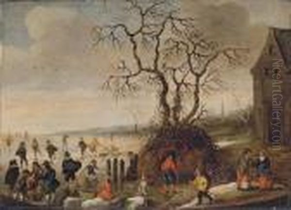A Frozen Winter Landscape With Skaters - view 1