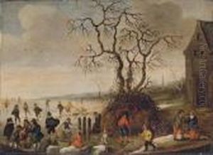 A Frozen Winter Landscape With Skaters by Frans de Momper