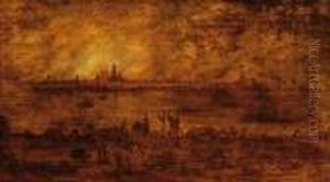 View Of The Schelde And A Burning City Of Antwerp