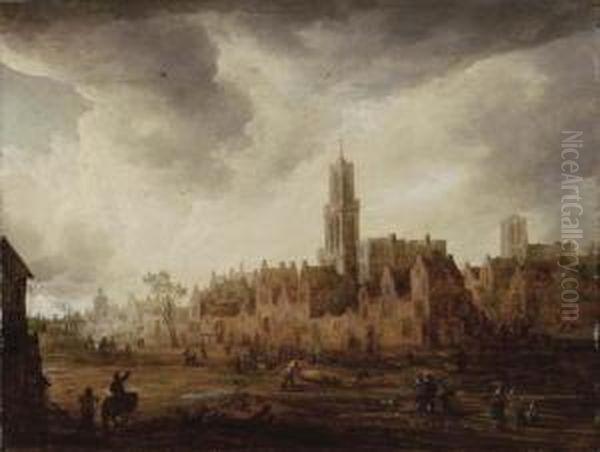 A View Of Antwerp With Townsfolk In The Foreground - view 1