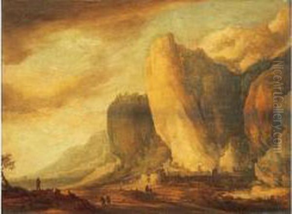 Paysans Dans Un Paysage De Montagnes Rocheuses - view 1