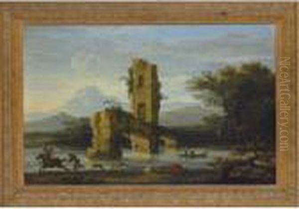 Italianate River Landscape With A Rider And A Ruined Bridge - view 1