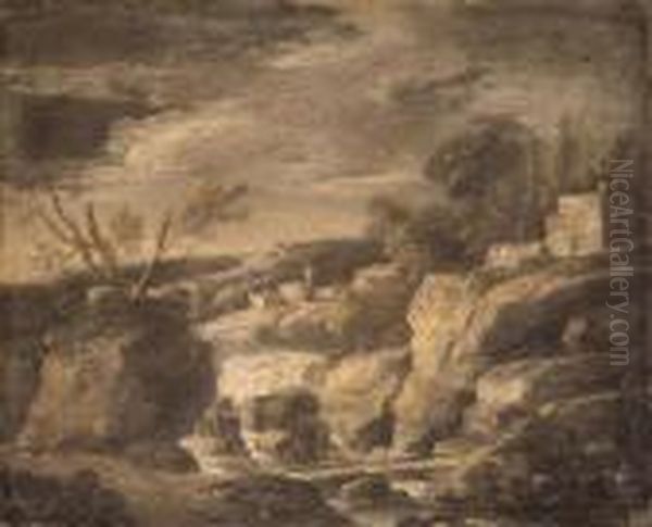 Italian River Landscape With Classical Buildings - view 1
