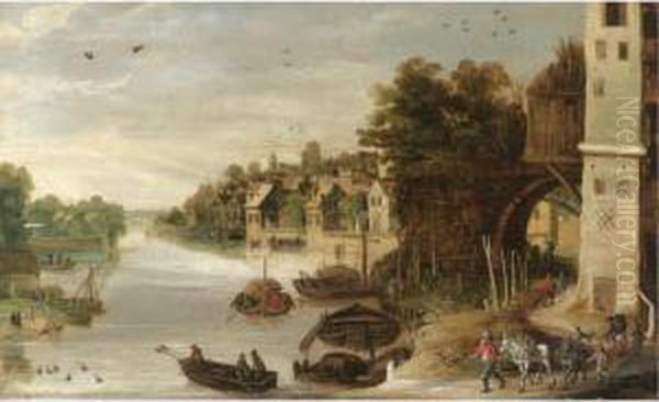 A Village Scene By A River, Said To Be A View Of Treviso - view 1