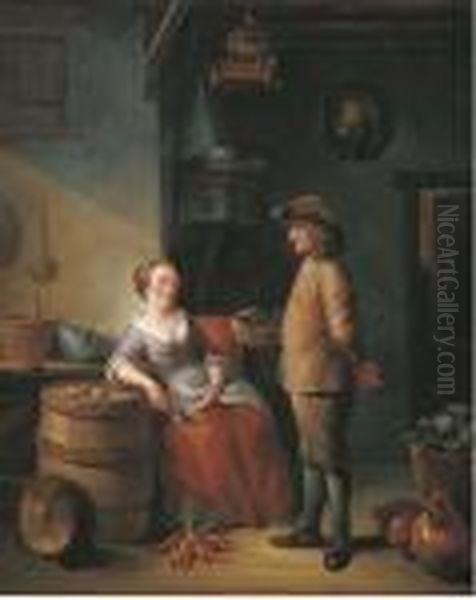 A Kitchen Interior With Two Servants Conversing - view 1
