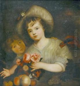Dutch, - Children With Flowers,fruit And A Parrot