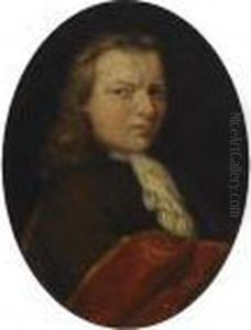 A Portrait Of A Gentleman, Bust Length, Wearing A Brown Coat With A Red Cloak by Karel De Moor
