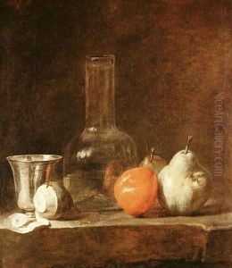 Still Life With Carafe Silver Goblet And Fruit