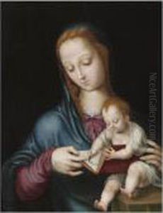 Madonna Teaching The Christ Child To Write by Luis de Morales