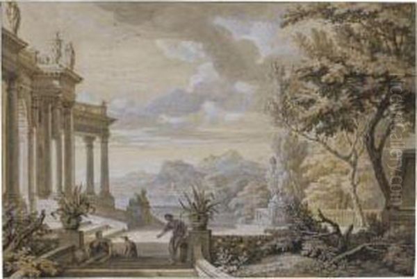 Landscape Capriccio With A Classical Portico, A Rugged Coastlinebehind - view 1