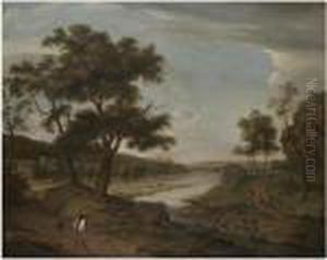 A River Landscape With Travellers On A Path In The Foreground by Isaac de Moucheron