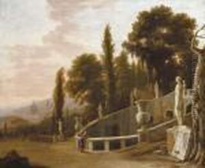 Figures By A Fountain With A View Of Saint Peter's Beyond