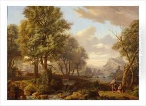 Paysage De Riviere Anime De Paysans Dans La Campagne Italienne by Isaac de Moucheron