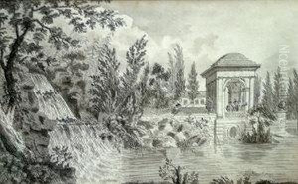 Figures On A Terrace In Ornamental Gardens - view 1