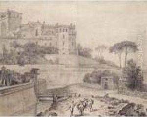 View Of The Belvedere, Rome, With Travellers And Their Donkeys In The Foreground View Of The Belvedere, Rome, With Travellers And Their Donkeys In The Foreground