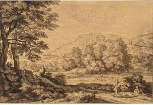 An Extensive Mountainous Italianate Landscape by Isaac de Moucheron