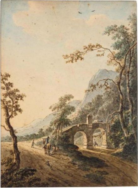Italian Landscape With A Rider And Resting Figures By A Bridge - view 1