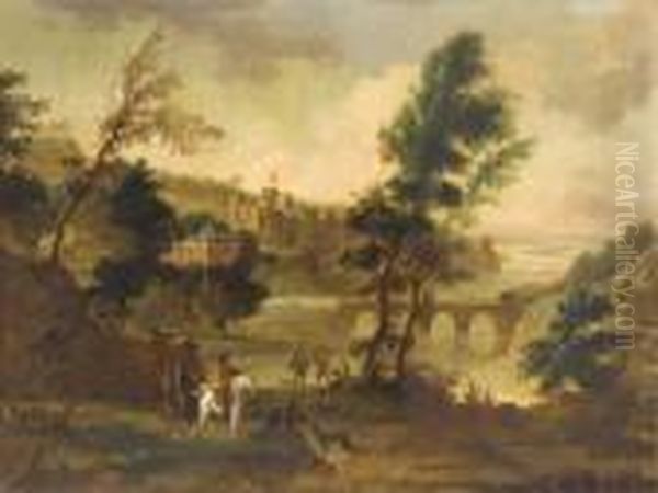 A Hawking Party Resting In A Landscape, A Castle Beyond - view 1