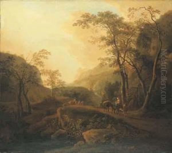 An Italianate Landscape With Travellers On A Wooded Mountain - view 1
