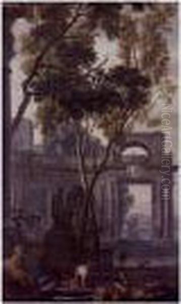 Figures In A Landscape With Classical Architecture - view 1
