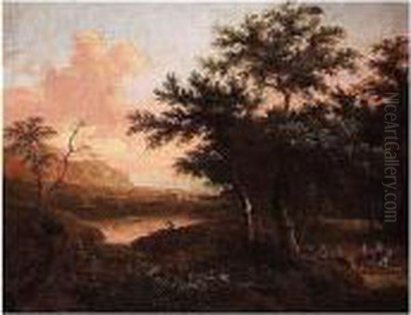 A River Landscape With Huntsmen And Riders - view 1