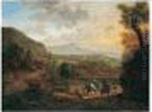 A Southern Landscape With A Hawking Party On The Banks Of A River by Isaac de Moucheron