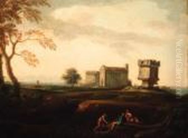An Italianate Landscape With Peasants Resting By A Stream - view 1
