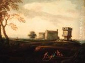 An Italianate Landscape With Peasants Resting By A Stream by Isaac de Moucheron