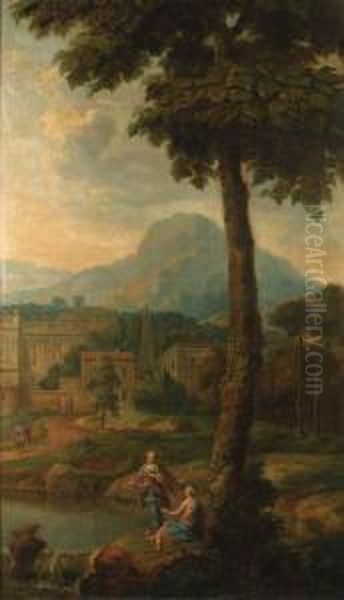Italianate Landscapes With Figures And Classical Buildings - view 1
