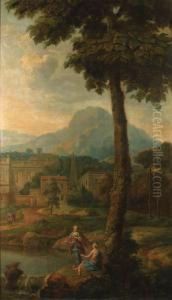 Italianate Landscapes With Figures And Classical Buildings