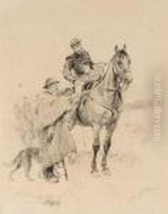 Officier De Cavalerie Demandant Son Chemin A Un Berger by Alphonse Marie de Neuville
