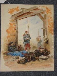 A French Military Scene by Alphonse Marie de Neuville