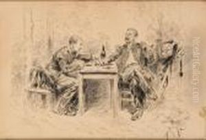 Officiers De Dragons Conversant by Alphonse Marie de Neuville