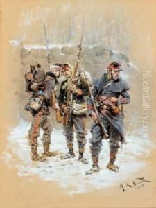 Trois Soldats Sous La Neige by Alphonse Marie de Neuville