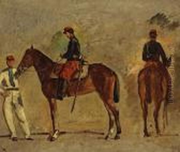A Sketch Of Two Views Of An Officer On Hishorse - view 1