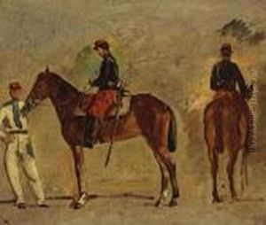 A Sketch Of Two Views Of An Officer On Hishorse by Alphonse Marie de Neuville