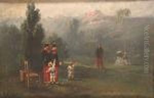 Figures In An Alpine Landscape by Alphonse Marie de Neuville