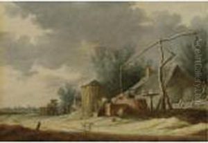 Dune Landscape With Two Figures Drawing Water From A Well by Pieter de Neyn