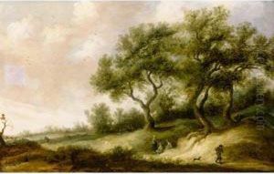 A Dune Landscape With A Traveller And His Dog, Further Figures And A Church Beyond by Pieter de Neyn