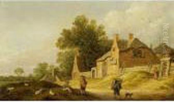 A Landscape With A Traveller And
A Dog On A Path Near A Village And Shepherds With Their Flock In The
Foreground - view 1