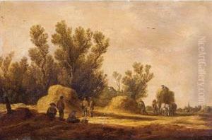 Figures Resting In A Field By Haystacks
