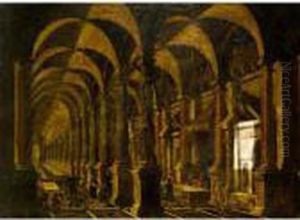 Belshazzar's Feast Within An Architectural Capriccio by Francois de Nome (Monsu, Desiderio)
